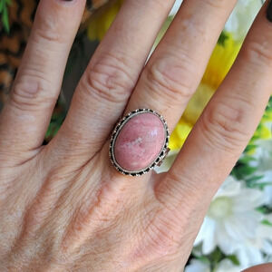Norwegian Thulite Solitaire Ring In 925 Sterling Silver.